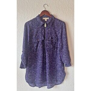 Michael Kors Sheer Womens Purple Blouse With Metal Details - Size Medium